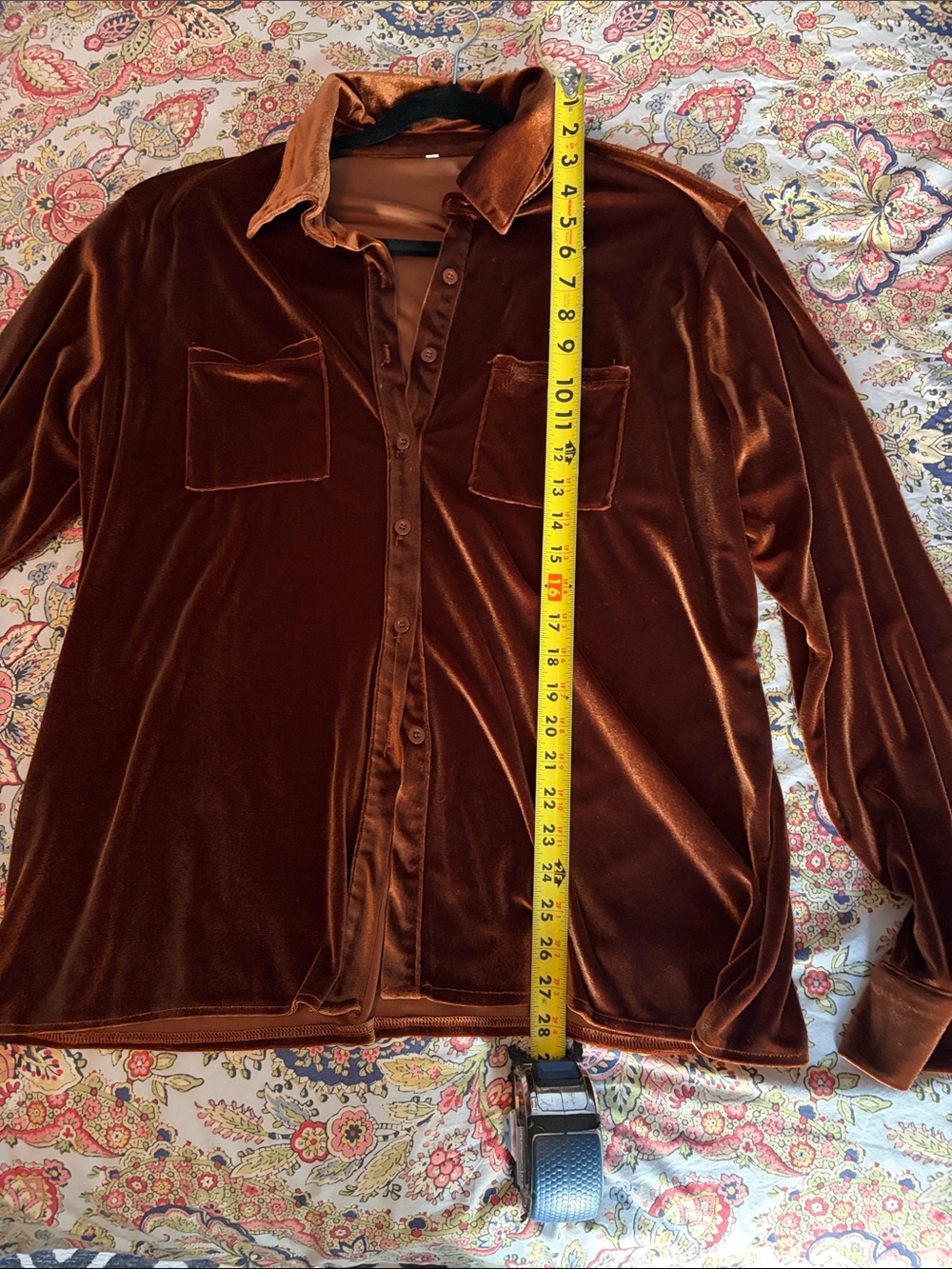 Brown Velvet Button-Up Shirt - Picture 4 of 5
